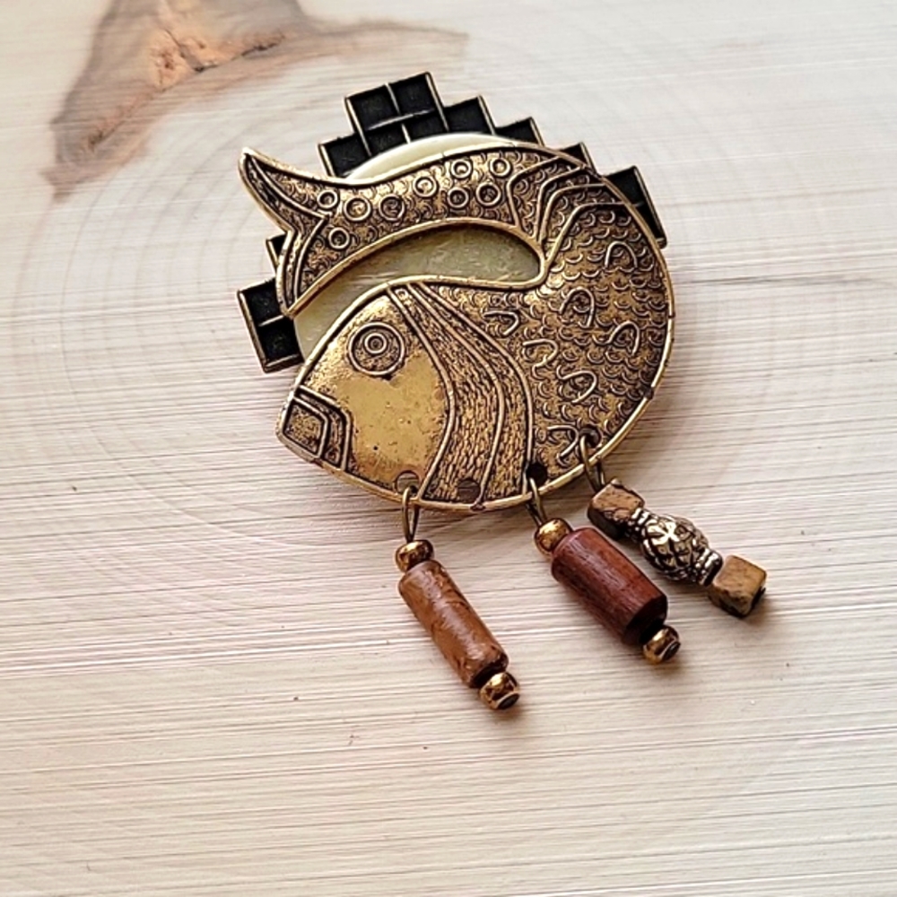 Mixed Materials Fish Brooch